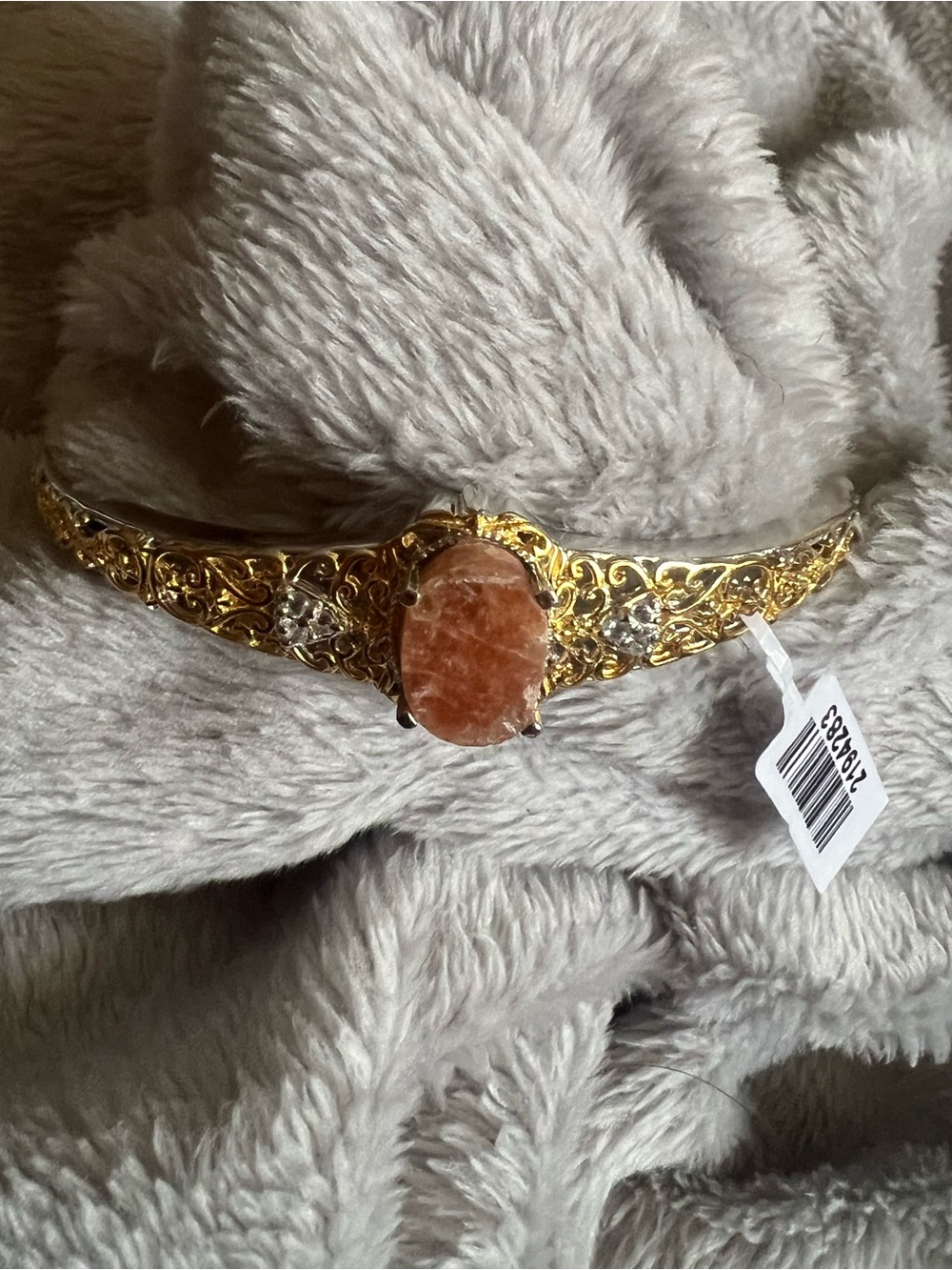 JTV Madras Sunstone, White Topaz Filigree, Silver Tone Stainless Steel Cuff, new